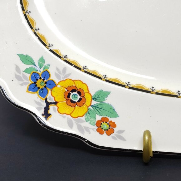 Art Deco Platter Myott Son & Co 2635 Black Edge Floral 11.75" Stafford - Picture 4 of 9